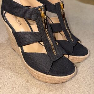 Michael Kors Black and Tan Wedge Sandals